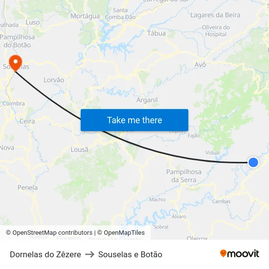 Dornelas do Zêzere to Souselas e Botão map