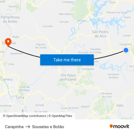 Carapinha to Souselas e Botão map
