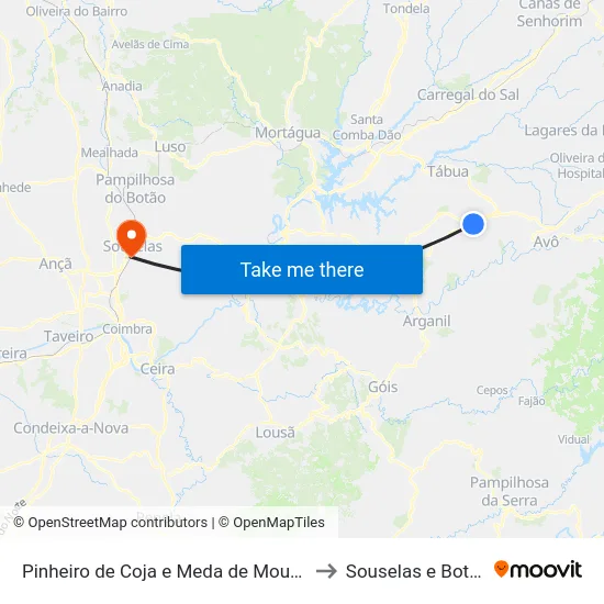 Pinheiro de Coja e Meda de Mouros to Souselas e Botão map