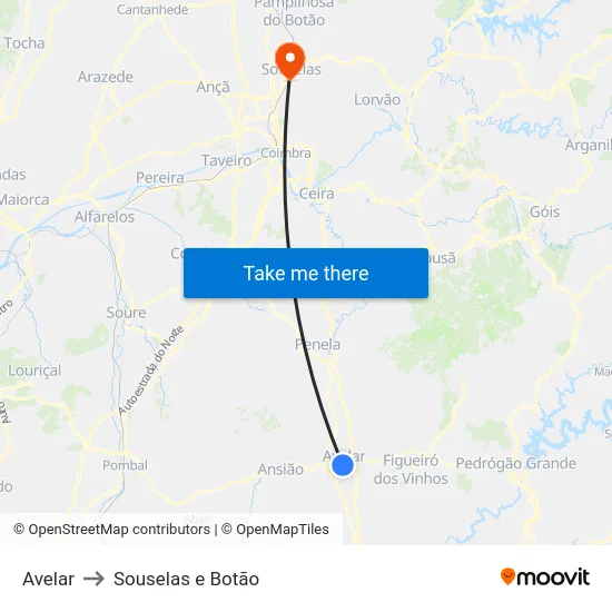 Avelar to Souselas e Botão map