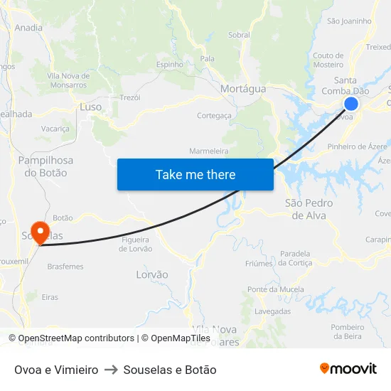 Ovoa e Vimieiro to Souselas e Botão map