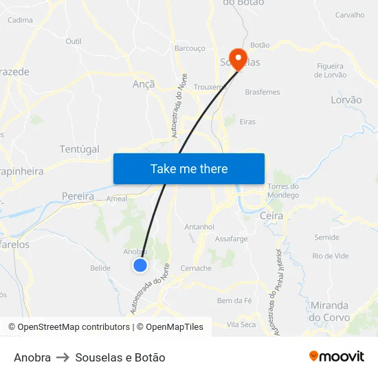 Anobra to Souselas e Botão map