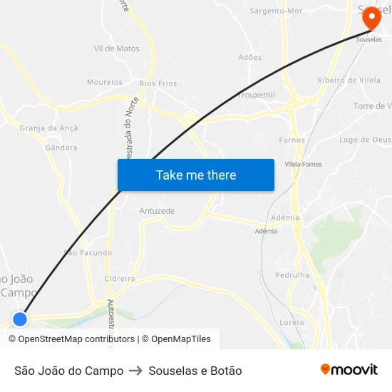 São João do Campo to Souselas e Botão map