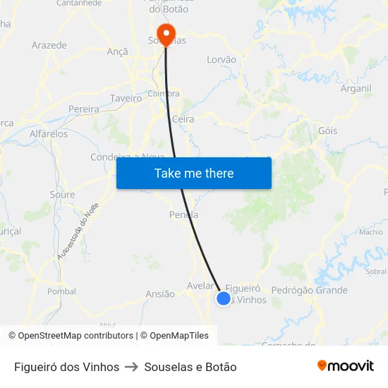 Figueiró dos Vinhos to Souselas e Botão map