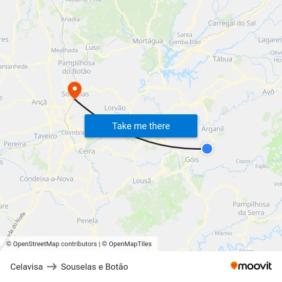 Celavisa to Souselas e Botão map