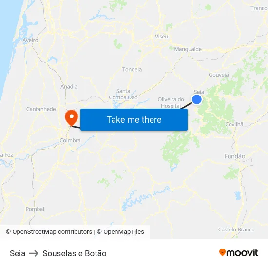 Seia to Souselas e Botão map