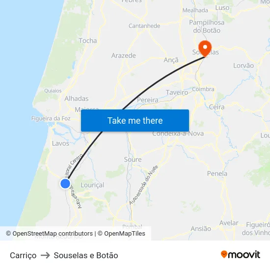 Carriço to Souselas e Botão map