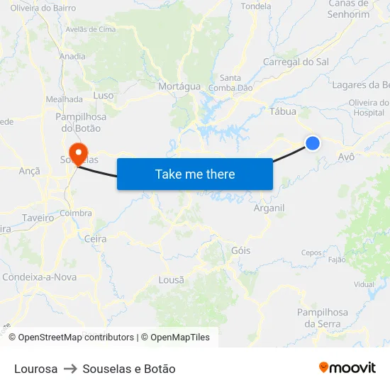 Lourosa to Souselas e Botão map