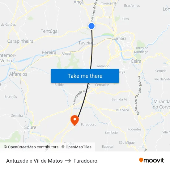 Antuzede e Vil de Matos to Furadouro map