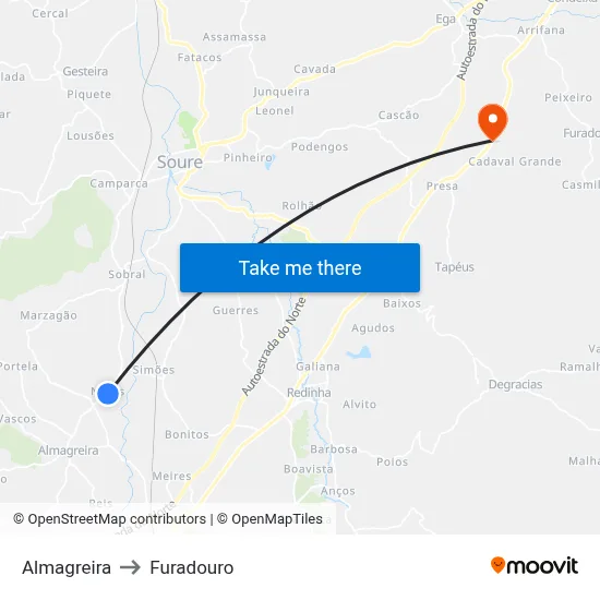 Almagreira to Furadouro map