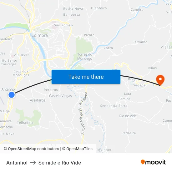 Antanhol to Semide e Rio Vide map