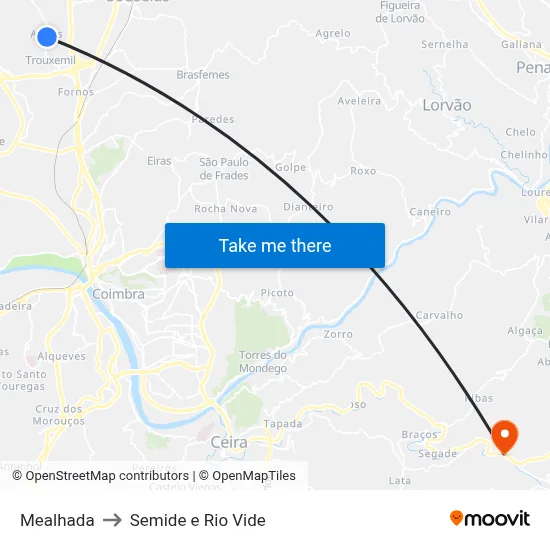 Mealhada to Semide e Rio Vide map