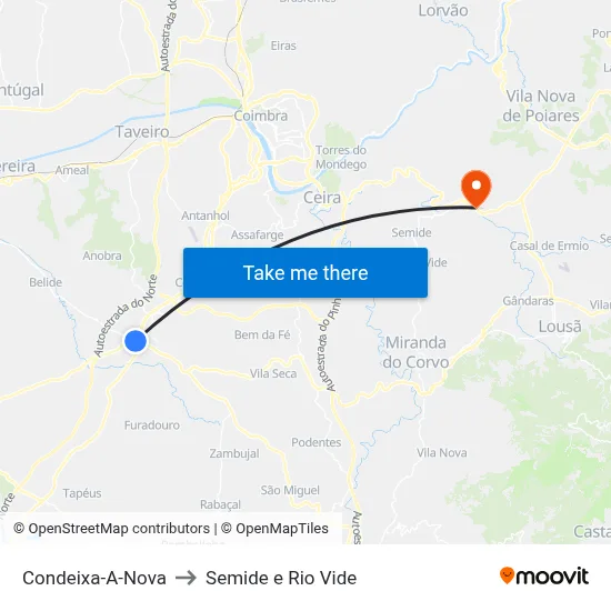 Condeixa-A-Nova to Semide e Rio Vide map