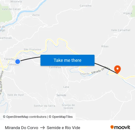 Miranda Do Corvo to Semide e Rio Vide map