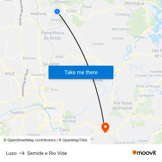 Luso to Semide e Rio Vide map