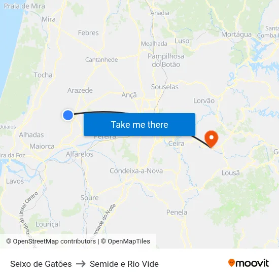 Seixo de Gatões to Semide e Rio Vide map