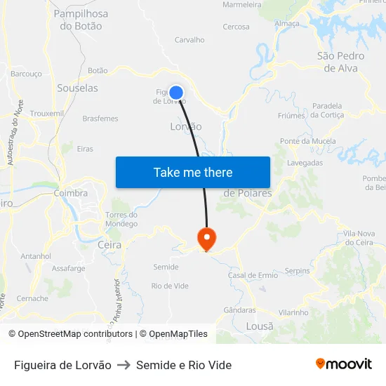 Figueira de Lorvão to Semide e Rio Vide map