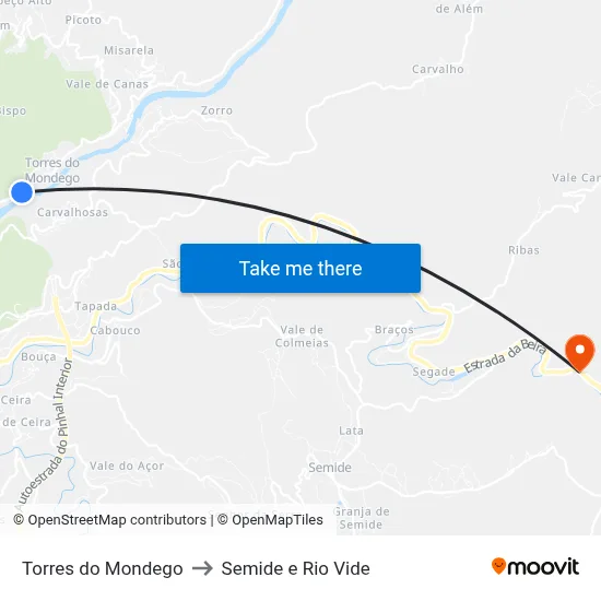 Torres do Mondego to Semide e Rio Vide map