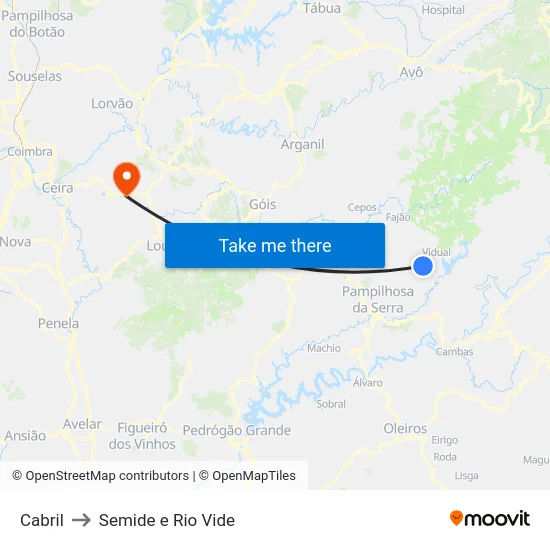 Cabril to Semide e Rio Vide map