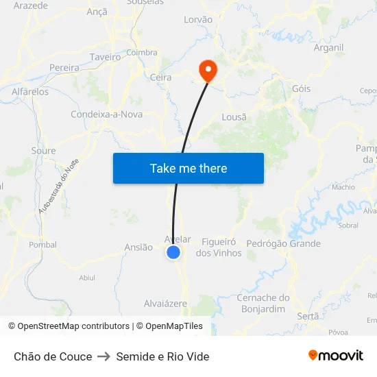 Chão de Couce to Semide e Rio Vide map