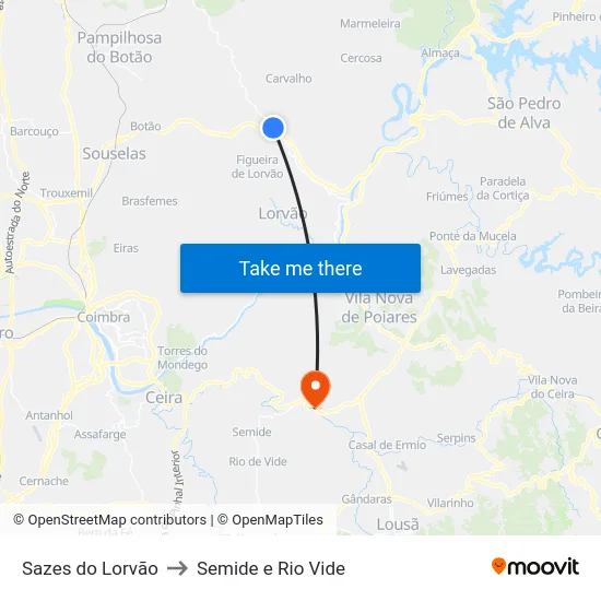 Sazes do Lorvão to Semide e Rio Vide map