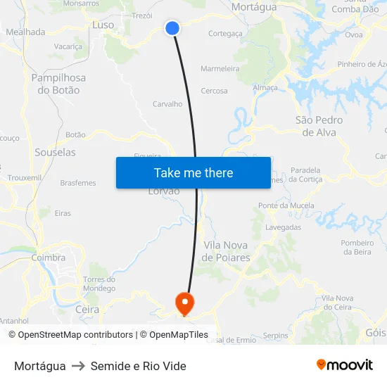 Mortágua to Semide e Rio Vide map