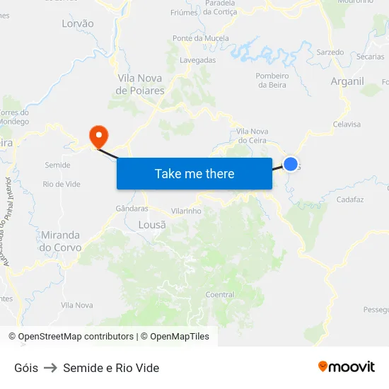 Góis to Semide e Rio Vide map