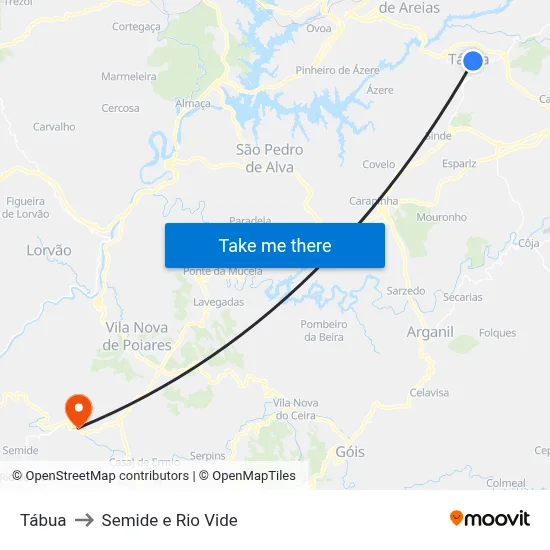 Tábua to Semide e Rio Vide map