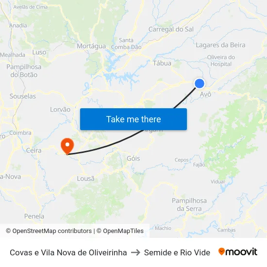 Covas e Vila Nova de Oliveirinha to Semide e Rio Vide map
