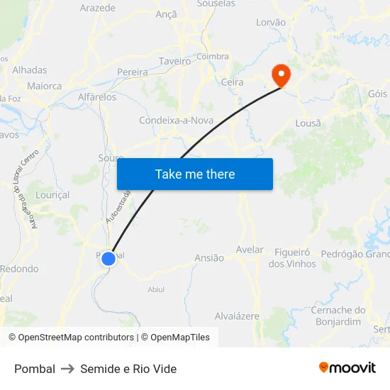 Pombal to Semide e Rio Vide map