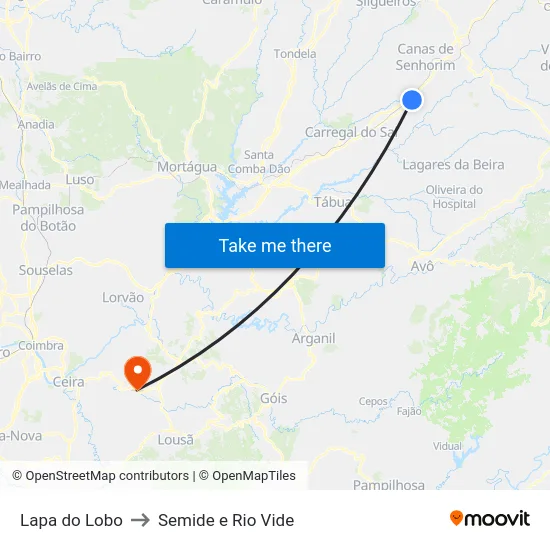 Lapa do Lobo to Semide e Rio Vide map