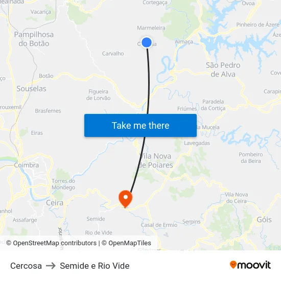 Cercosa to Semide e Rio Vide map