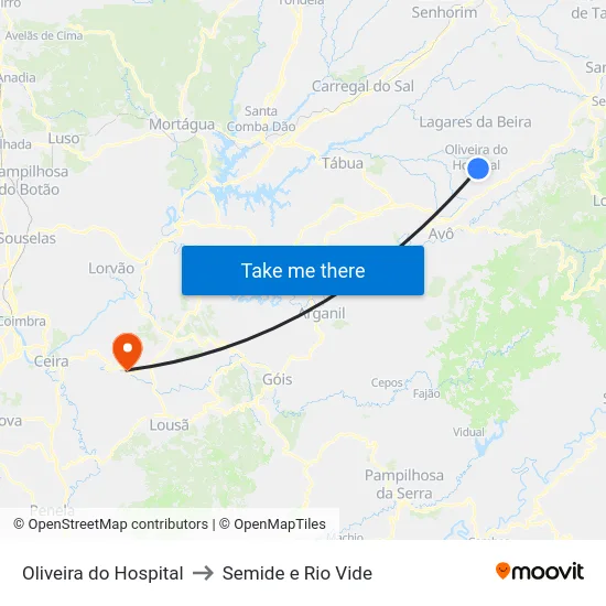 Oliveira do Hospital to Semide e Rio Vide map