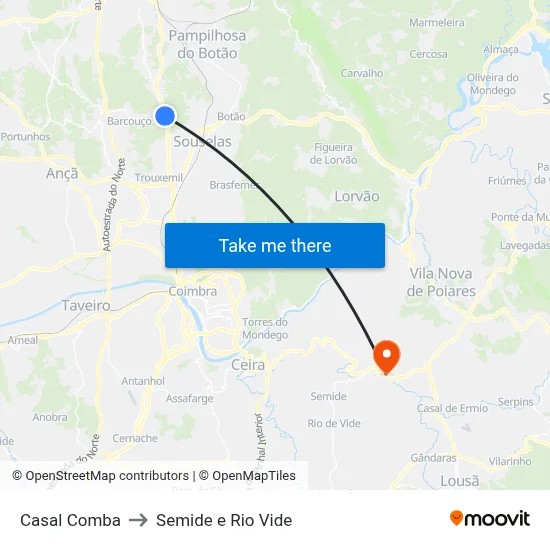 Casal Comba to Semide e Rio Vide map