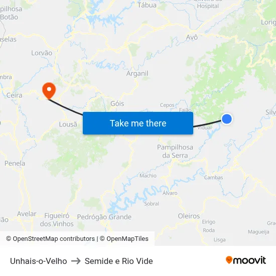 Unhais-o-Velho to Semide e Rio Vide map