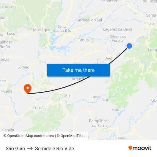 São Gião to Semide e Rio Vide map