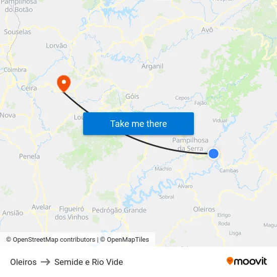 Oleiros to Semide e Rio Vide map