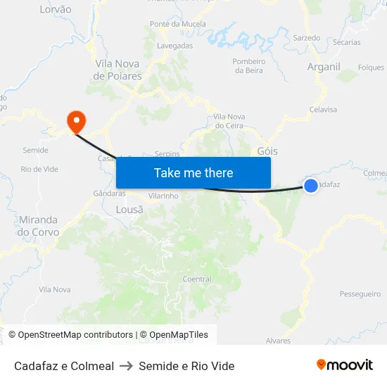 Cadafaz e Colmeal to Semide e Rio Vide map