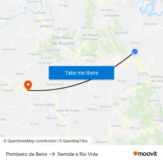 Pombeiro da Beira to Semide e Rio Vide map