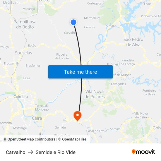 Carvalho to Semide e Rio Vide map