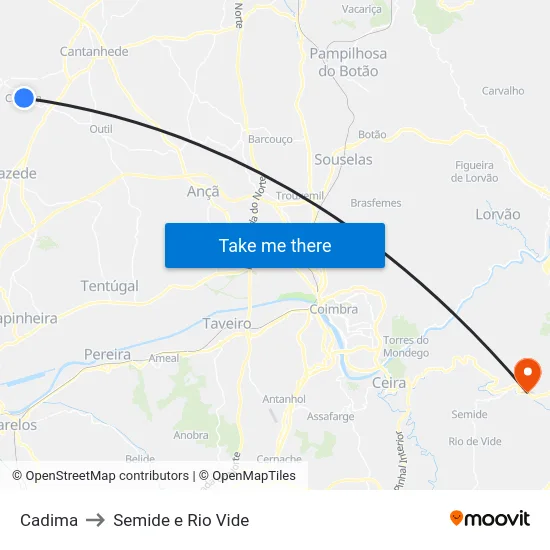 Cadima to Semide e Rio Vide map