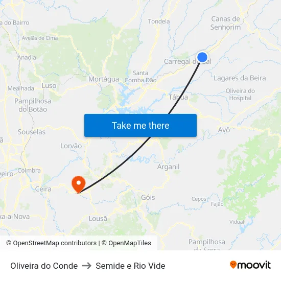 Oliveira do Conde to Semide e Rio Vide map