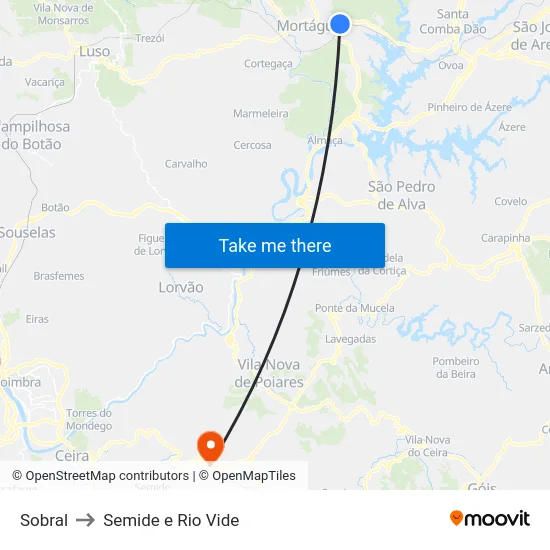 Sobral to Semide e Rio Vide map