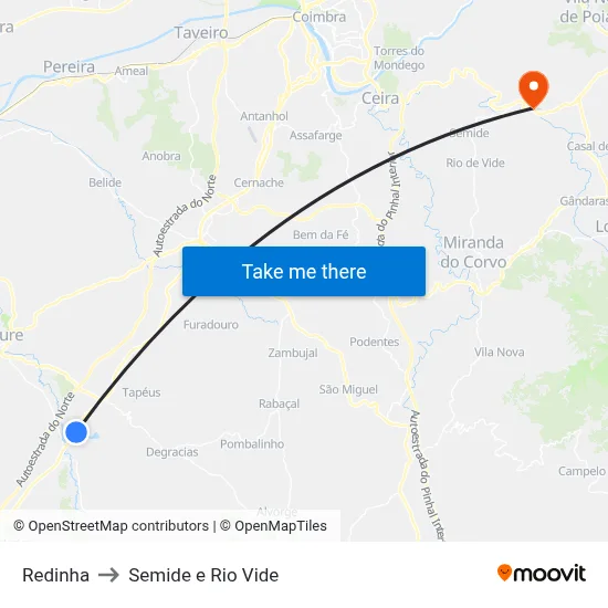 Redinha to Semide e Rio Vide map