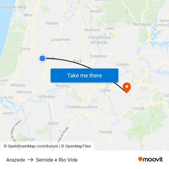 Arazede to Semide e Rio Vide map