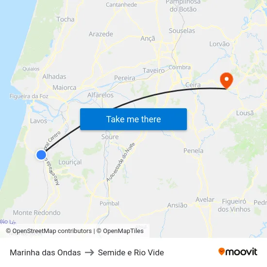 Marinha das Ondas to Semide e Rio Vide map