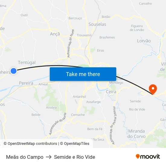 Meãs do Campo to Semide e Rio Vide map