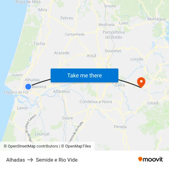 Alhadas to Semide e Rio Vide map