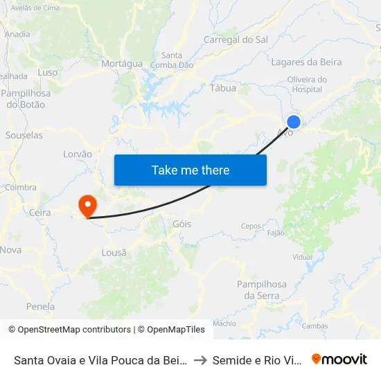 Santa Ovaia e Vila Pouca da Beira to Semide e Rio Vide map