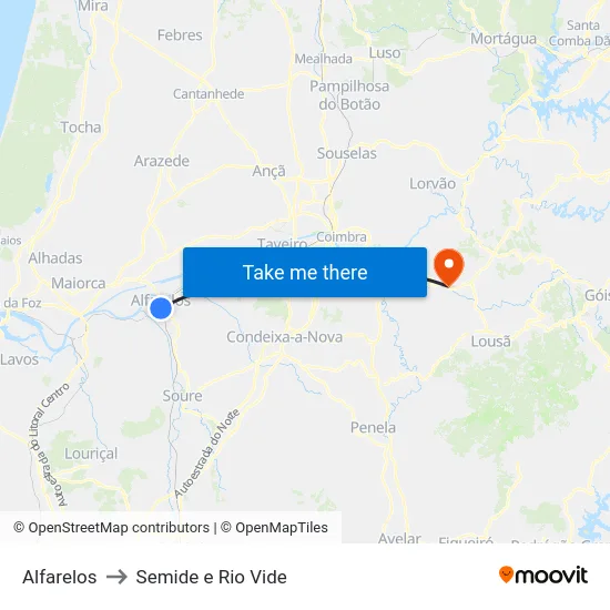Alfarelos to Semide e Rio Vide map